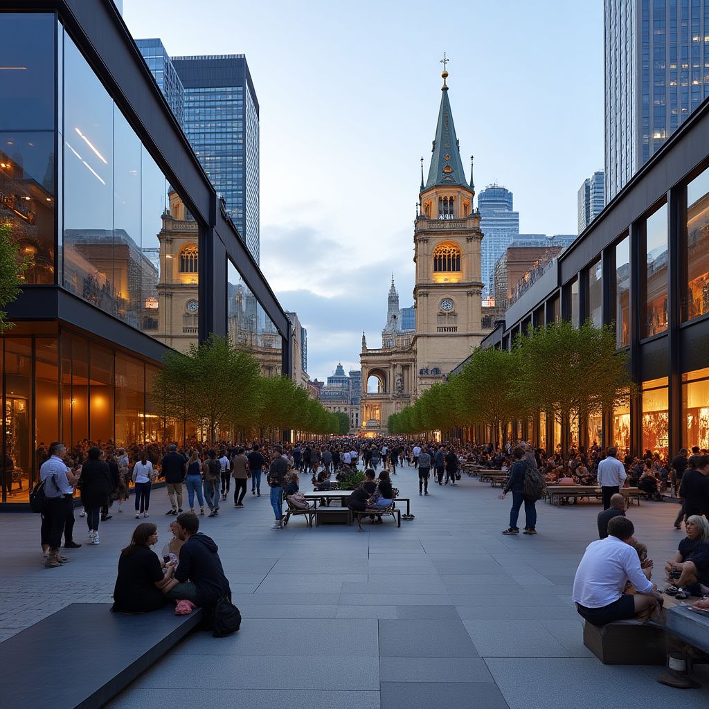 Federation Square bustling with visitors and cultural events