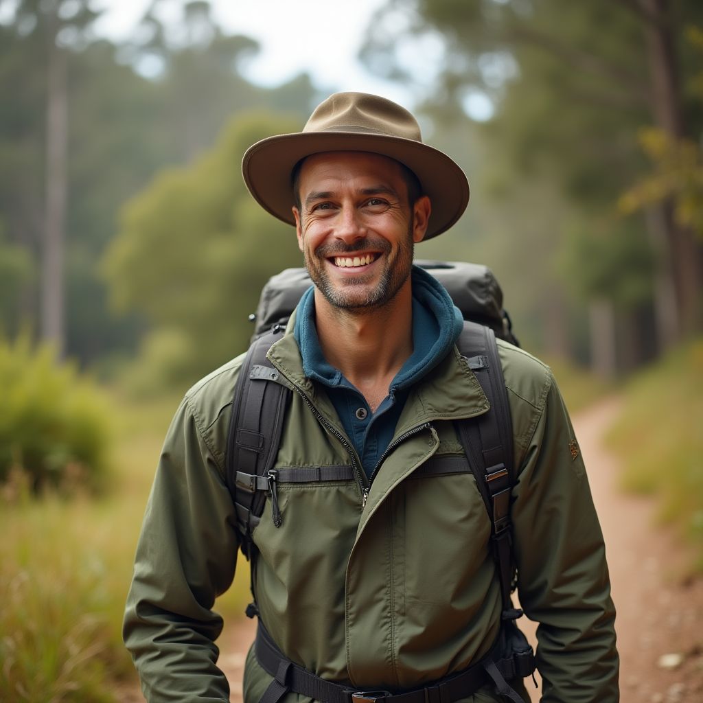 Steve, an outdoor adventure guide with hiking gear