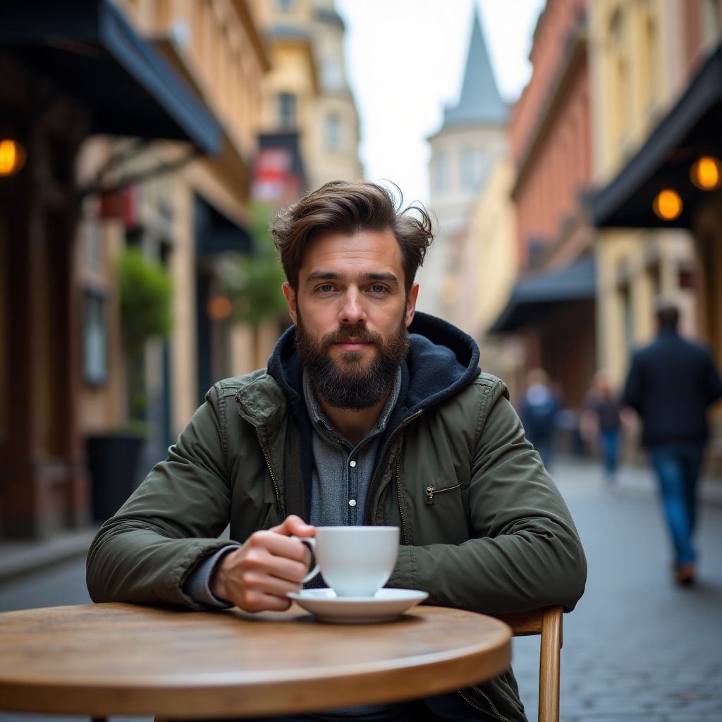 James from UK enjoying coffee at a Melbourne laneway cafe